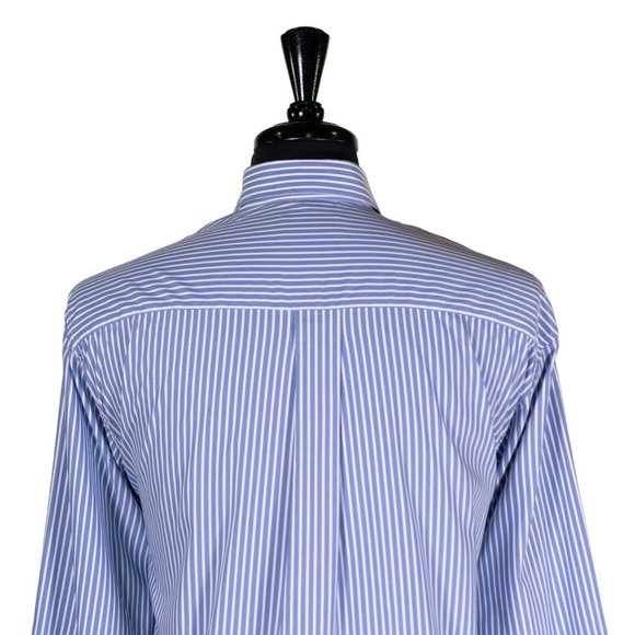 Mens Shirt Button Up Blue White Striped Silky Dress Casual Beach Handmade Large - Picture 6 of 7